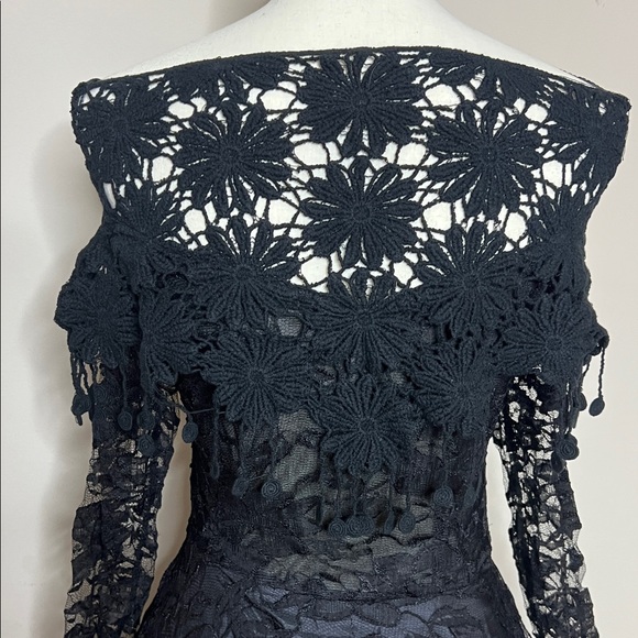 Elegant Black Lace Off-Shoulder Dress - Picture 14 of 16